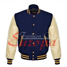 New American Beautiful Varsity College jacket with Cream Real Leather Sleeves