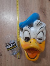 Lot Disney. Masque plastique rigide Donald. Verre Amora Mickey Minnie