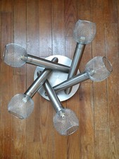 Plafonnier design métallique 5 lumières abat-jour grillagé 23x42 cm