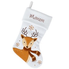 Chaussette / botte de Noël brodée blanche cerf