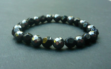 Bracelet perles Obsidienne facettée et Hématite magnétique facettée, Sur mesure