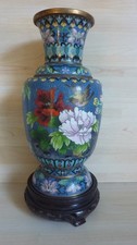 Ancien vase cloisonné, Extrême Orient, oiseaux, fleurs