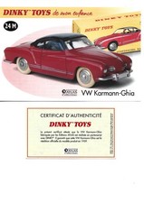 DINKY TOYS Fiche + Certificat VW KARMANN-GHIA Dinky Toys 24 M Atlas