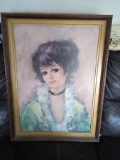 Tableau cadre encadré Femme signé E Fabian 80 X 60 X 3,5 Cm