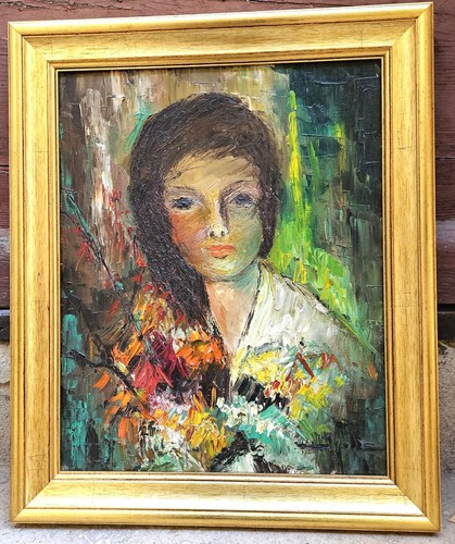 Portrait jeune fille - fille, signé
