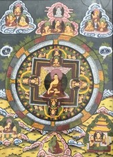 Thangka Tangkas Bouddha Thanka Tibet Népal Roue Dharma Bouddhisme 56 cm 41 cm
