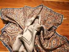 Vintage Foulard en soie naturelle bords roules main motifs cachemire