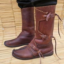 Médiéval Bottes Cuir Renaissance Viking Chaussures Pirate Cuir Marron Chaussures