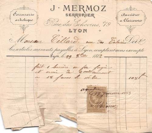 Facture 1882 serrurier j - facture,