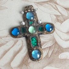Croix Pendentif Gobbesso Murano Résine & Verre 1960 Religion Vintage