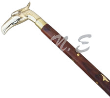 Bâton de marche en bois canne victorienne vintage manche laiton massif...