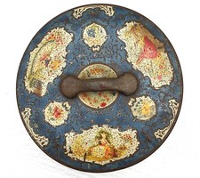 OISEAUX FLEURS PERSONNAGES FÉMININS DÉCORS STYLISÉS BOîTE MÉTAL ANCIENNE COUTURE