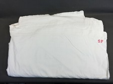 Ancien drap en coton ou fil de coton brodé blanc monogramme SP vintage