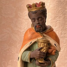 Antique FRENCH 12"H SANTON Biblical Mage BALTHAZAR Black King NATIVITY FIGURE