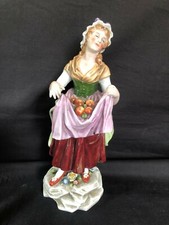 Antique Allemand Sitzendorf Porcelaine. Lady Avec Fruit. Marquée Bas
