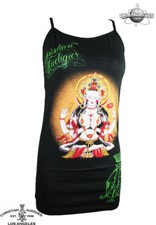 Christian Audigier Femmes Strass Réservoir en Noir Bouddha Neuf