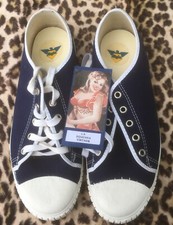 FRENCH AIGLE HUTCHINSON 1950s MEN LOW TOP SNEAKERS~NAVY BLUE CANVAS~NEW/UNWORN~8