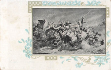 CP TABLEAU LA CHARGE DE REZONVILLE - CADRE ART NOUVEAU - PUB AU DOS - 33034