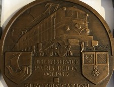 MÉDAILLE EN BRONZE MARCEL RENARD S N C F TRAIN PARIS LYON DIJON 1950