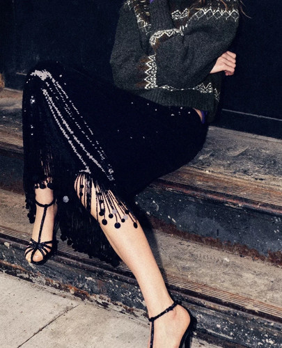 Jupe longue paillettes zara - jupe,
