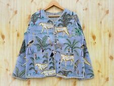 Bleu Ciel Tigre Coton Matelassé Veste Handmade Veste Coton Femmes Vêtements US