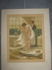 Dessin de L'  Illustrateur Albert Guillaume  - Aquatinte "Sortie de bain"