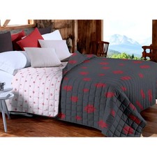 Couvre-lit matelassé « Edelweiss » gris - Microfibre douce à motif rouge, rembou