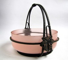 Ancienne Coupe en Pâte de Verre et Fer Forgé Art Déco 1930