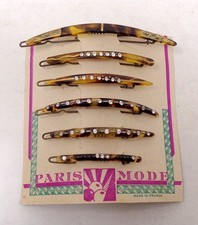 Lot 6 peignes anciens - Barettes à cheveux en celluloid sur plaquette 1930-40's