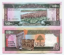 Lot de billets papier-monnaie non circulés P68 Lebanon 500 livres 1988 x 100 ...