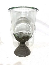 25 cm Ancien Vase Verre très épais base décorée en étain années 1900 et avant