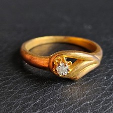 Bague solitaire pierre anneau asymétrique plaqué or taille 60 bijou ancien doigt