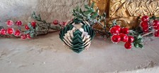Boule de Noël en Tissu et Papier - Faite à la main - 5cm ( Vert & Blanc )