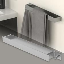 Barre porte-serviettes mural acier 42 cm argent autocollante pour salle de bain