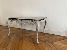 Table basse vintage 19 ème plateau miroir et pieds travaillés en métal peint