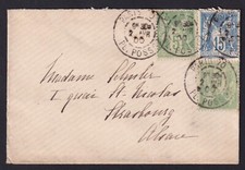 Enveloppe Paris pour Strasbourg Alsace-Dateur Horaire Paris 70 PL. Possoz