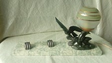 LAMPE DE CHEVET CADRE PHOTO OISEAU  REGULE BASE MARBRE SIGNÉE LIMOUSIN ART DECO*
