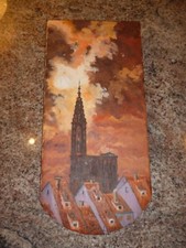 ANCIENNE TUILE PEINTE 40 X 17 CM CATHEDRALE STRASBOURG ALSACE GEIGER 1987 B ETAT
