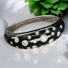 Bracelet jonc large UNA STORIA – Argent rhodié & émail noir – Oxydes zirconium