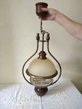 Luminaire, Lustre halogène bois et métal 80 cm de haut 