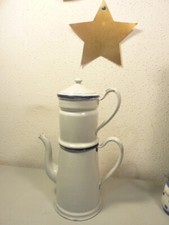 Old Large And Rare Espresso Coffee tea Maker Enamel  white & blue