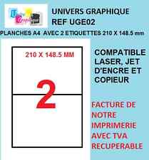 étiquettes 210 x 148.5 mm Planche A4 de 2 étiquettes A5 autocollantes