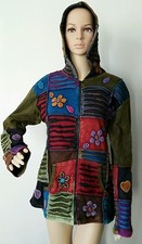 FJ COTTON FLEECE JACKET NEPAL : Handmade Ribs Floral Hippie Bohemian Coat XL 