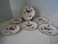 Blue Ridge Southern Pottery Crab Apples Small Plates Hand Painted Flower Red 6