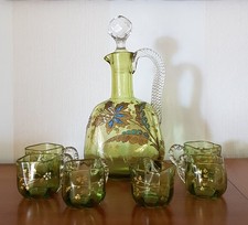 Ancien service à liqueur en verre émaillé, début XXème siècle