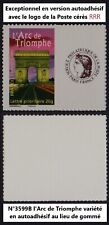 ADHESIF VARIETE N°3599AB  TVP L'ARC DE TRIOMPHE  AVEC LE LOGO DE LA POSTE CERES*