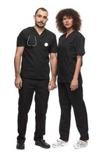 Mazalat Ensemble Uniforme médical Unisexe avec Tunique et Pantalon Noir M
