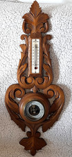 ancien grand baromètre thermomètre en bois sculpté