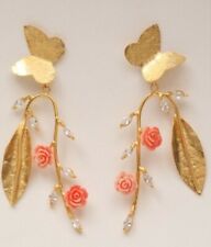 Boucles d'oreilles Aitche Bijoux E40 Plaqué Or, Papillon & Feuille avec Pierres Swarovski