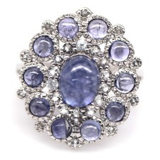 Bague argent 925 plaqué or blanc avec tanzanites et CZ    T56/57